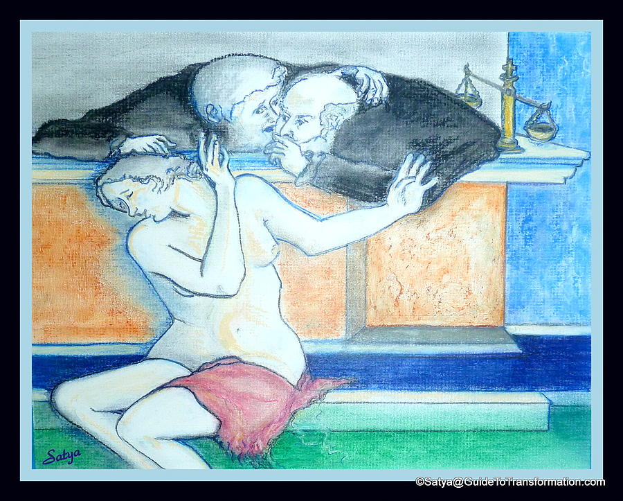 Woman Pastel - The Elders Are At It Again by Satya Winkelman Woman Pastel - The Elders Are At It Again by Satya Winkelman