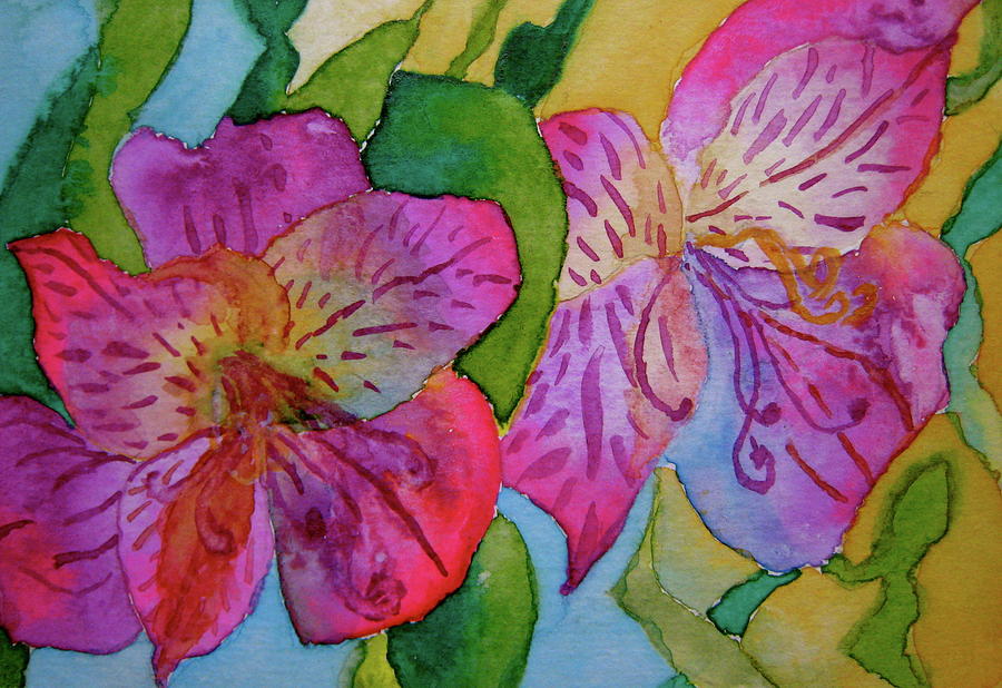 The Electric Kool-Aid Alstroemeria Test Painting by Beverley Harper Tinsley