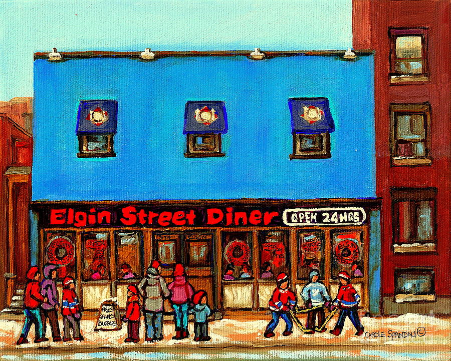 The Elgin Street Diner Winter City Scenes Paintings Of Ottawa Great Ontario Restaurant Art  Painting by Carole Spandau