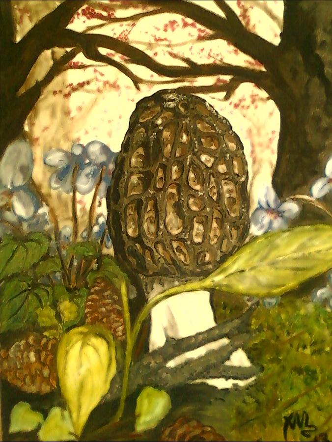 The Elusive Morel Among Violets Painting by Alexandria Weaselwise Busen