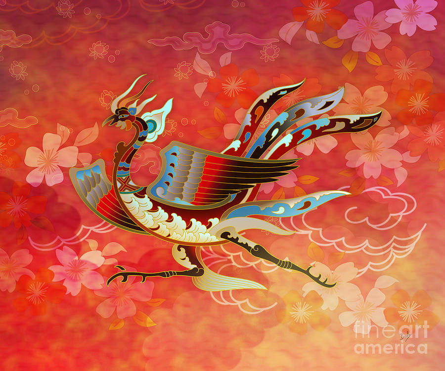 Phoenix Digital Art - The Empress - Flight Of Phoenix - Red Version by Peter Awax