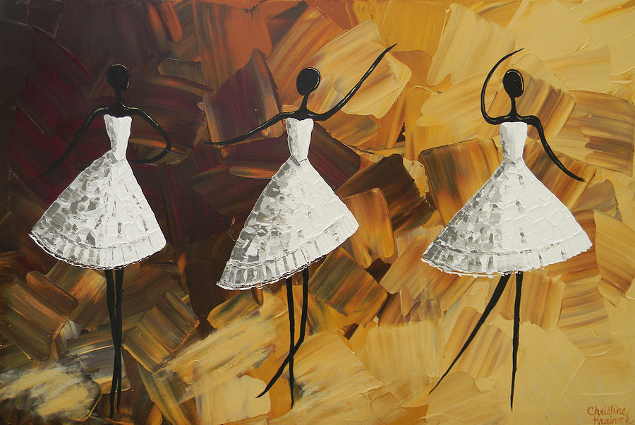 Abstract Painting - The Encore - Three Dancers in White by Christine Bell
