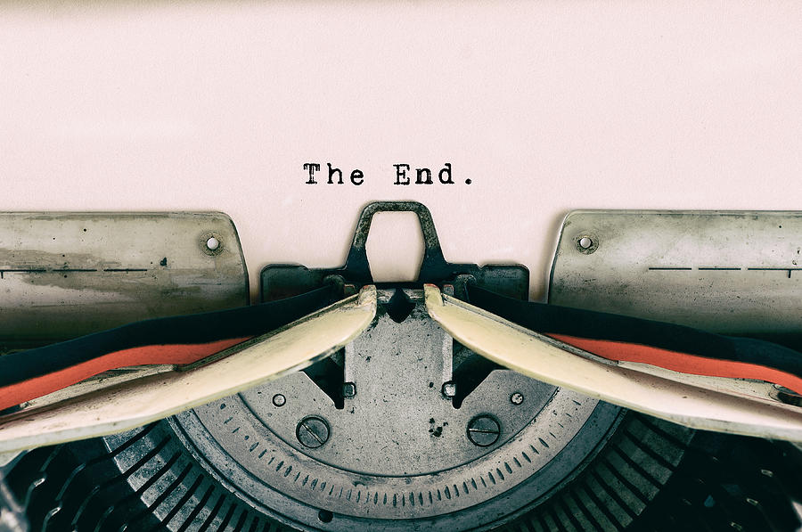 The End words type on Vintage Typewriter Photograph by Nora Carol Photography