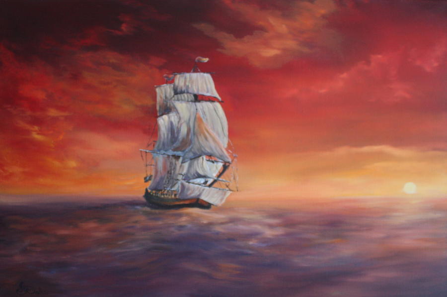 Jean Walker Painting - The Endeavour on Calm Seas by Jean Walker