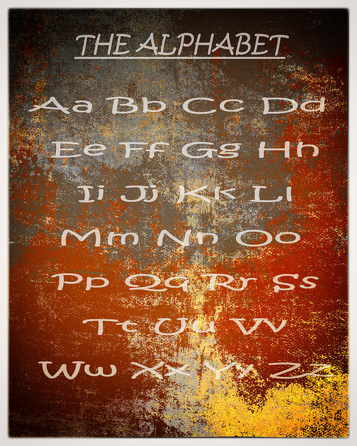 The English alphabet vintage texture with white frame ready to print Painting by Eti Reid