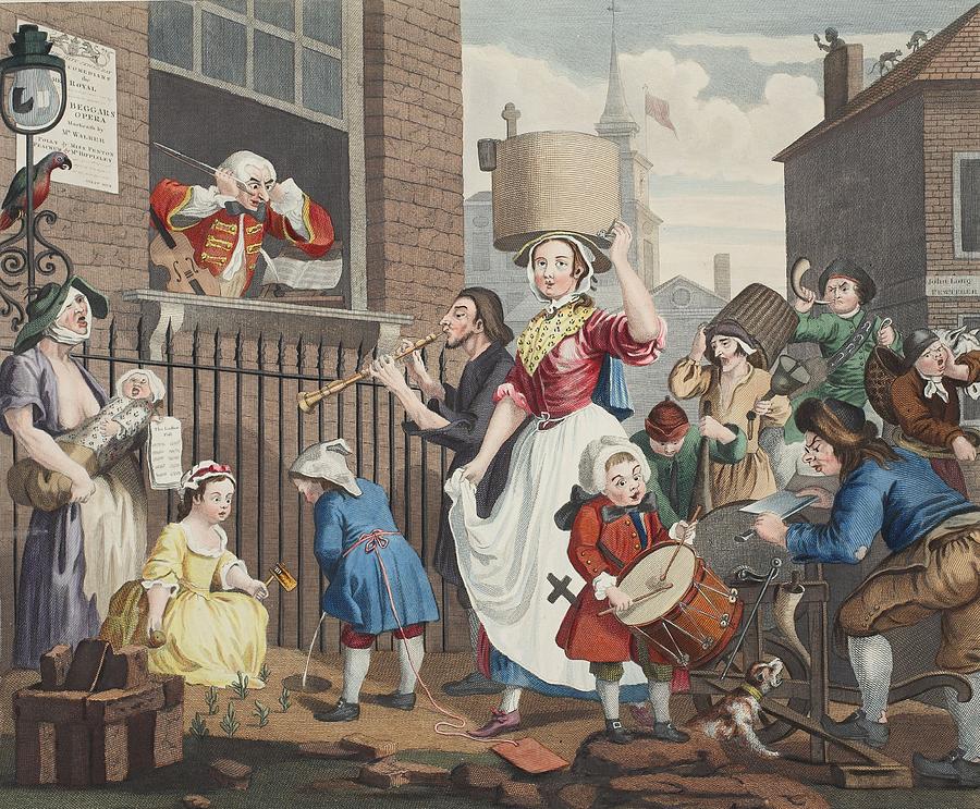 Music Drawing - The Enraged Musician, Illustration by William Hogarth