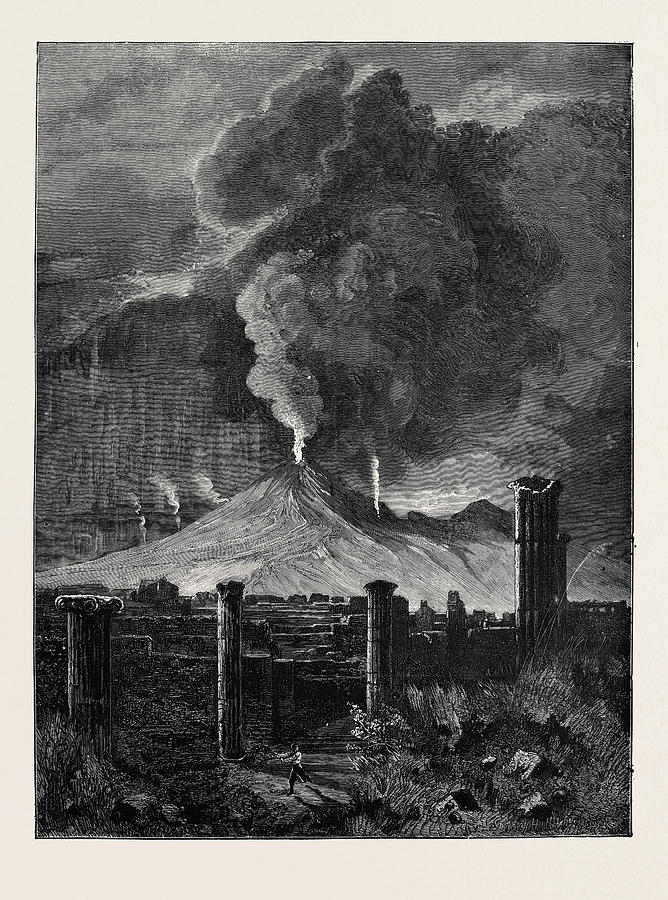 The Eruption Of Mount Vesuvius View From Pompeii Drawing By English School Fine Art America 0776