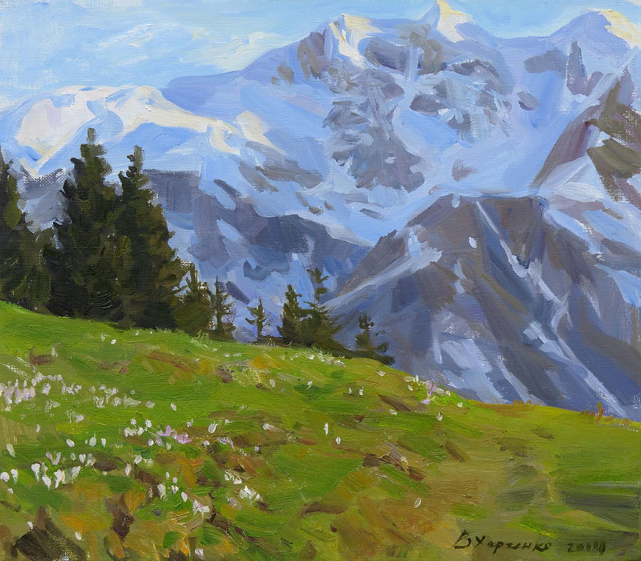 The evening in mountains Painting by Victoria Kharchenko