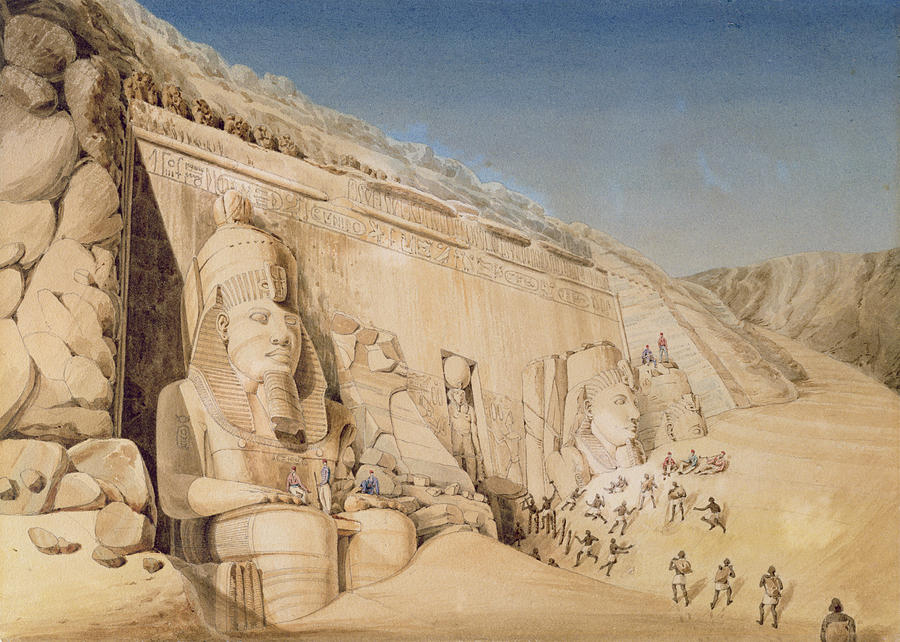 Ancient Drawing - The Excavation Of The Great Temple by Louis M.A. Linant de Bellefonds