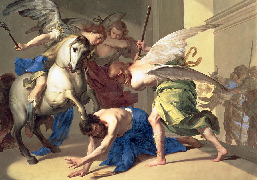 Horse Painting - The Expulsion of Heliodorus from the Temple by Bernardo Cavallino