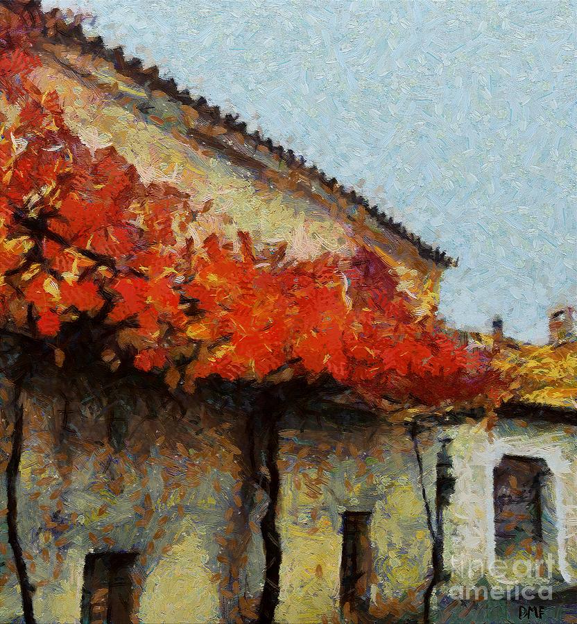Landscape Painting - The facade with grapevine by Dragica  Micki Fortuna