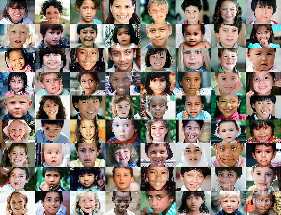 Multi Ethnic Photograph - The Faces of Many Children by Wernher Krutein