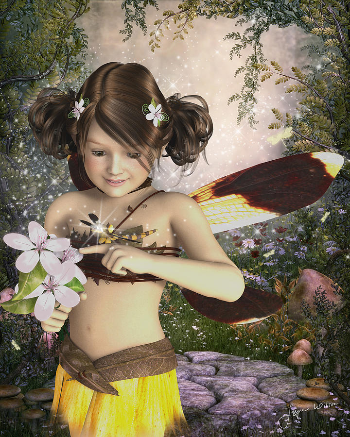 Fantasy Digital Art - The Fairy and the Dragonfly by Jayne Wilson