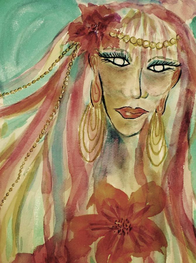 The Fairy Avatar Close-up Earth Tones Painting by Ellen Levinson