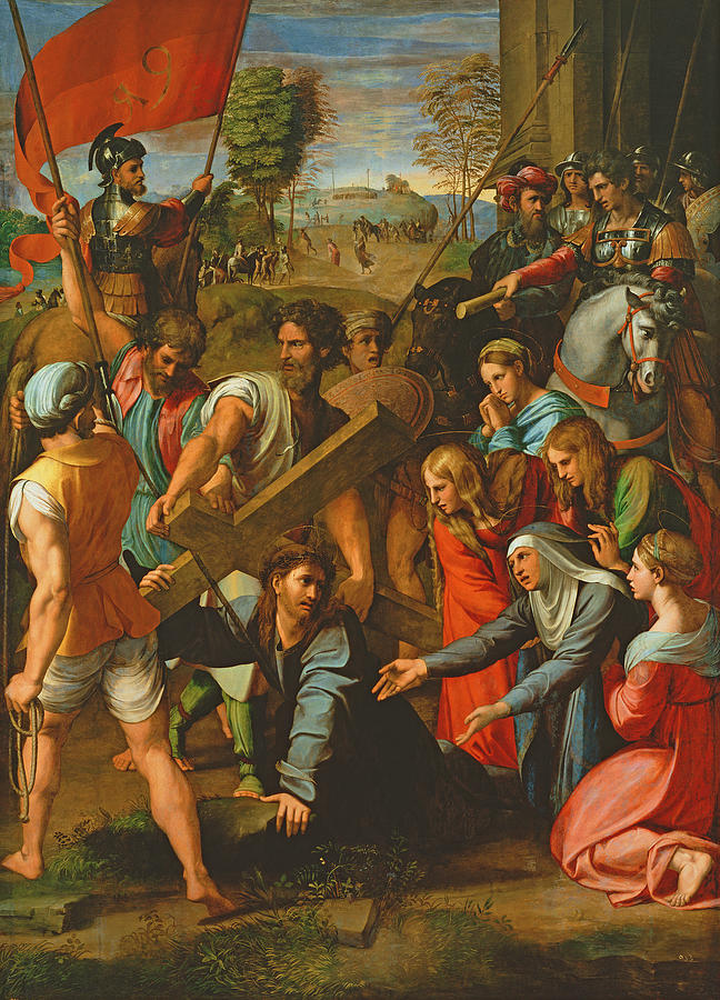 Jesus Christ Photograph - The Fall On The Road To Calvary, 1517 Oil On Canvas by Raphael