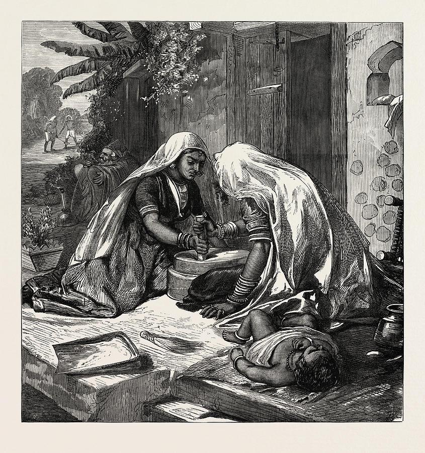 The Famine In India Women Grinding Corn Drawing by English School Pixels