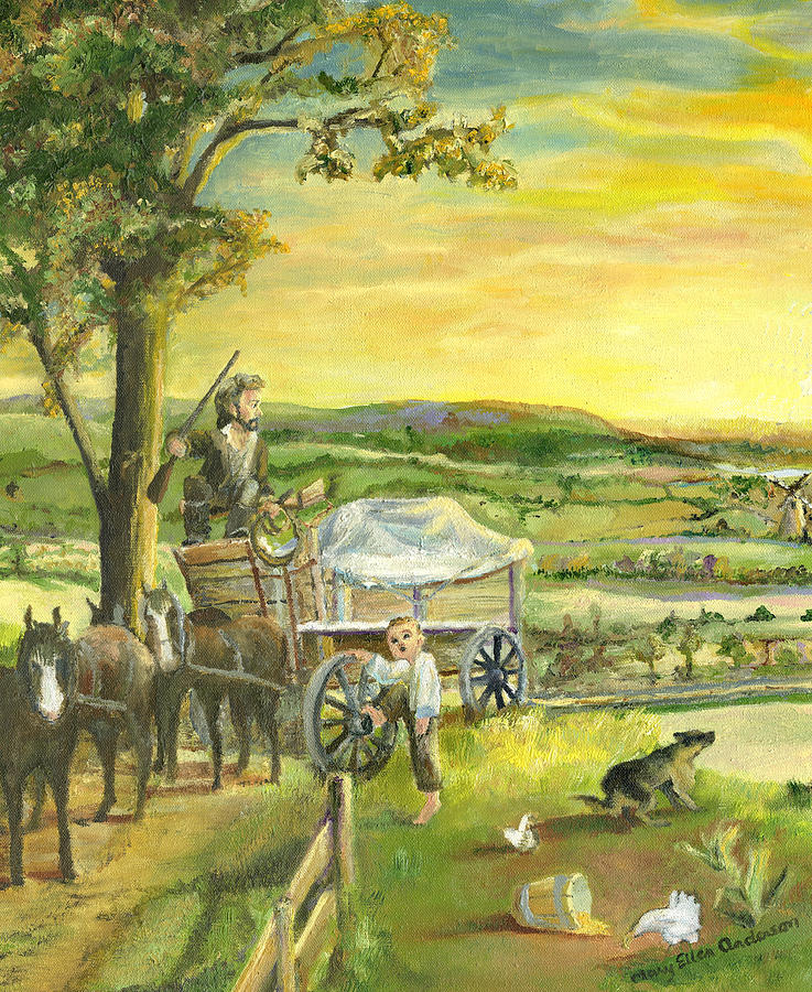 Transportation Painting - The Farm Boy and the Roads That Connect Us by Mary Ellen Anderson