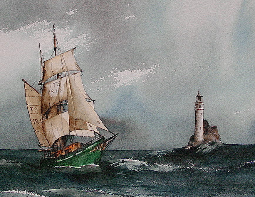 The Fastnet Lighthouse West Cork Painting by Val Byrne