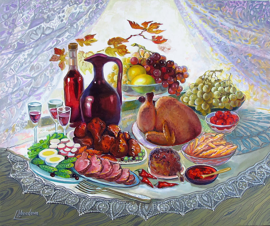 Still Life Painting - The Feast by Lyubov Jiboedova
