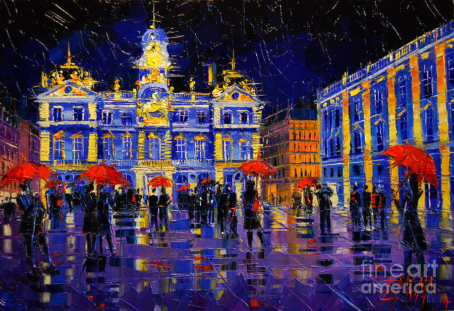 The Festival Of Lights In Lyon France Painting by Mona Edulesco