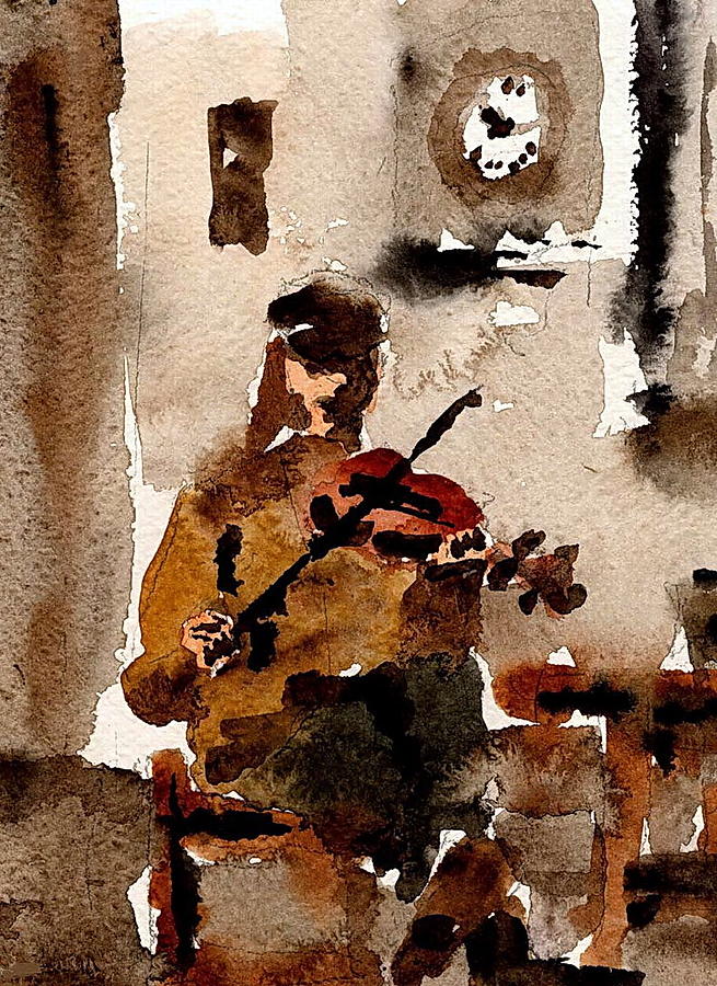 Music Painting - The Fiddler by Val Byrne