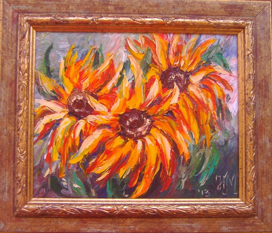 The fiery sunflowers Painting by Nina Mitkova