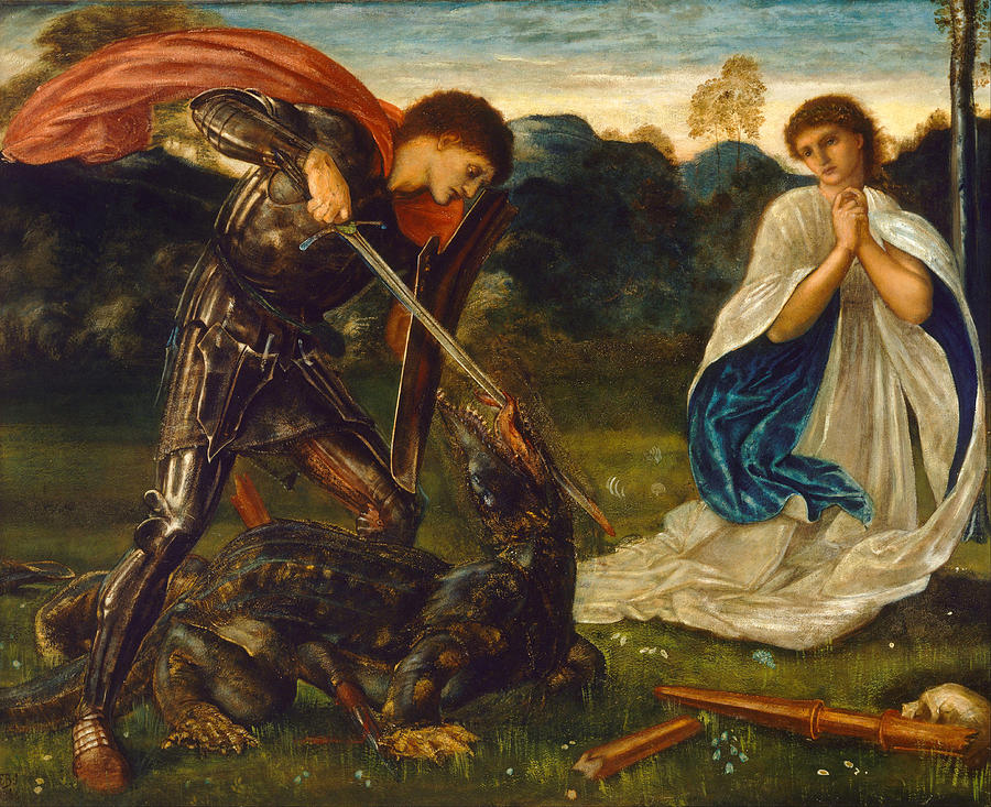 Edward Burne Jones Painting - The fight. St George kills the dragon VI by Edward Burne-Jones