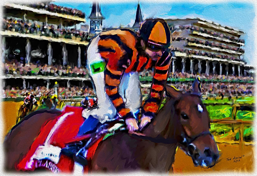 Impressionism Painting - The Finish line At Churchill Downs by Ted Azriel