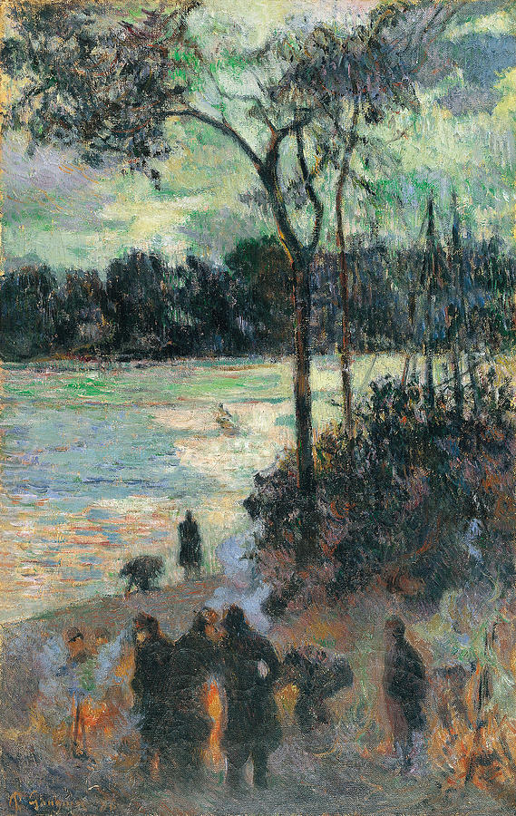 The Fire at the River Bank Painting by Paul Gauguin