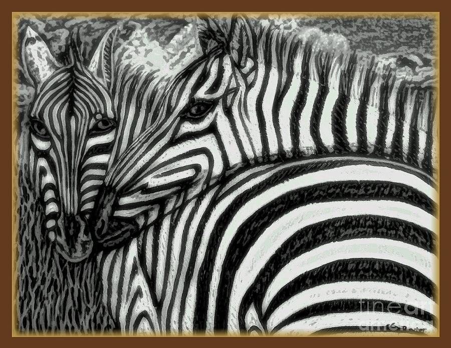 The Fire Ignited From Within in Black and White with Enhancement and Border Painting by Kimberlee Baxter