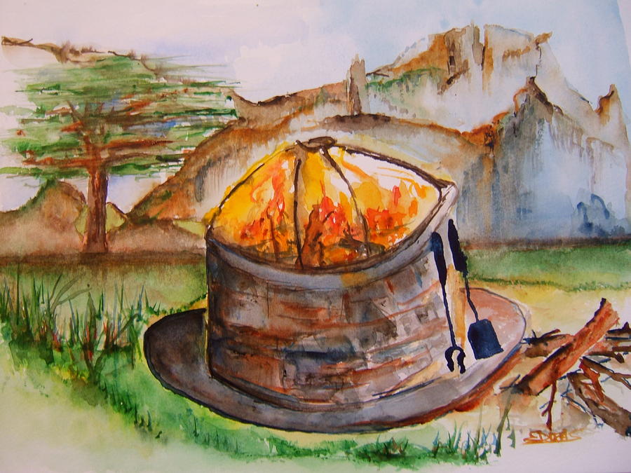 Mountain Painting - The Firepit by Elaine Duras