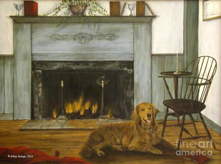 Animal Painting - The fireplace by Gilles Delage