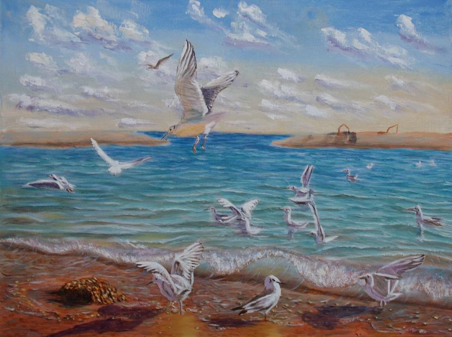 Sea Painting - The First Inhabitants Of The New Land by Elena Sokolova