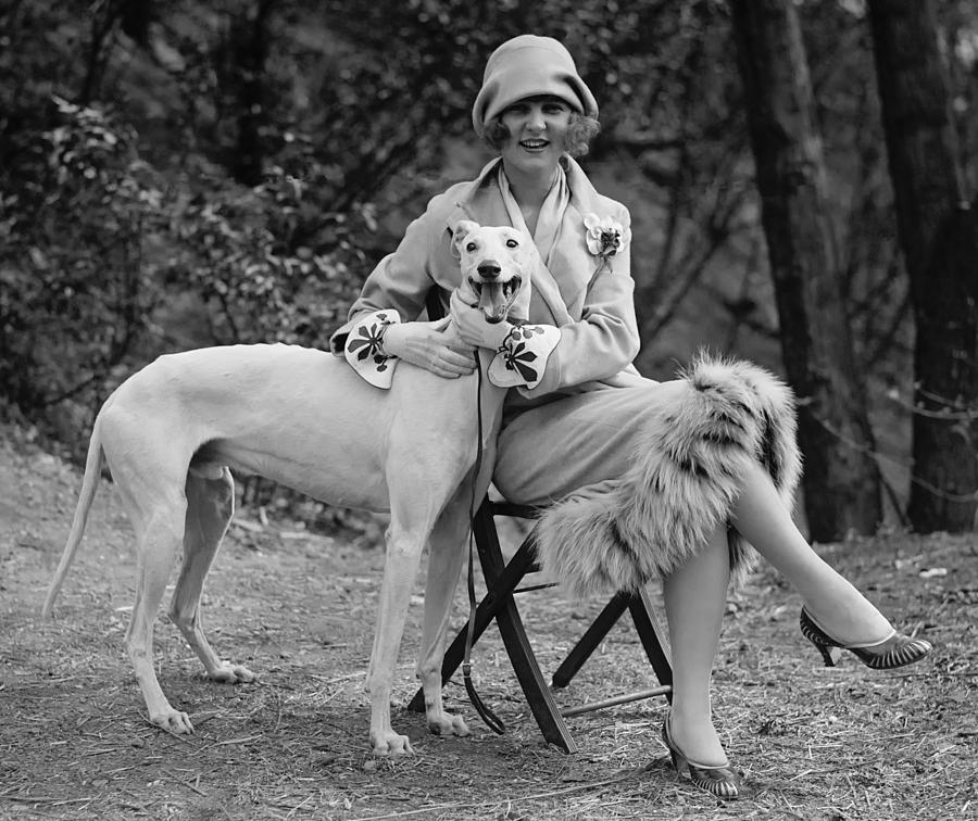 Vintage Photograph - The First Miss America Margaret Gorman and Her Pet Greyhound 1925 by Mountain Dreams