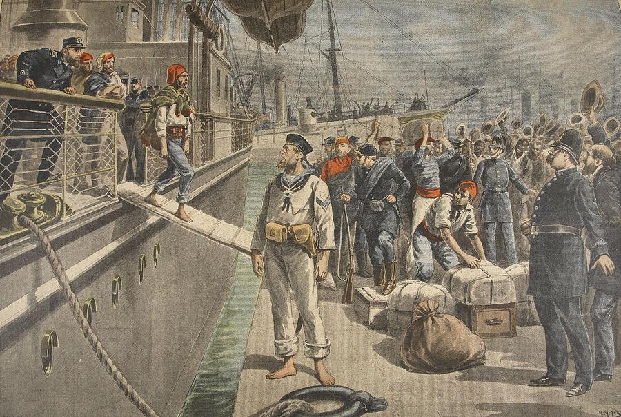 Arrival Drawing - The First Prisoners At Key West by French School