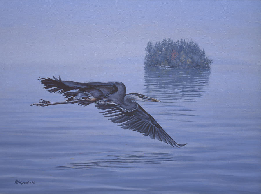 Heron Painting - The Fisherman by Richard De Wolfe