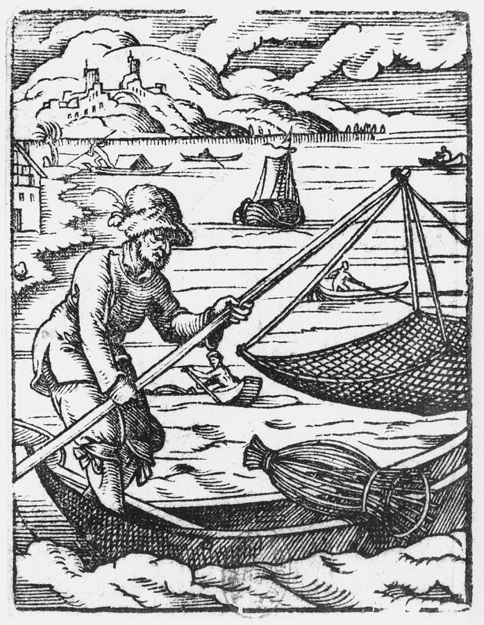 Fishing fisherman - an hand drawn line art Vector Image