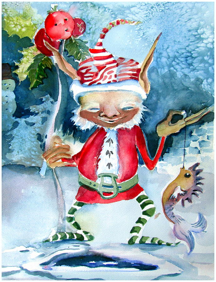 The Fishing Elf Painting by Mindy Newman
