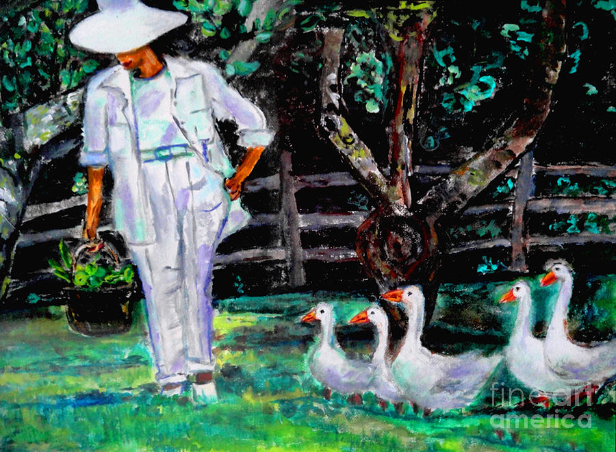 Wildlife Painting - The Five Ducks by Helena Bebirian