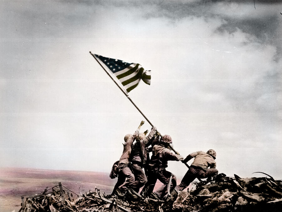 The flag raising at Iwo Jima World War II Photograph by Celestial Images