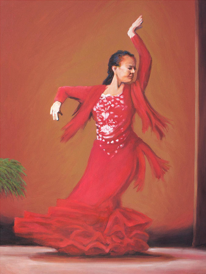 Red Dress Painting - The Flamenco Dancer by Charles Wallis