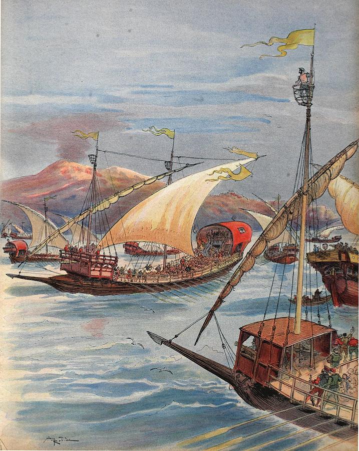 Italian Drawing - The Fleet Of Doria, Naples by Albert Robida