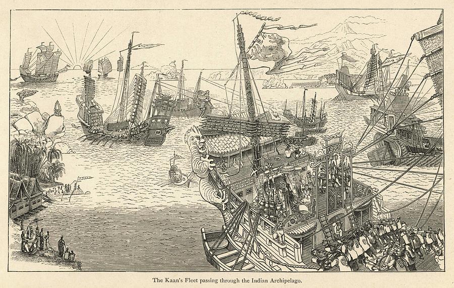 The Fleet Of Kublai Khan In The Indian Drawing by Mary Evans Picture ...