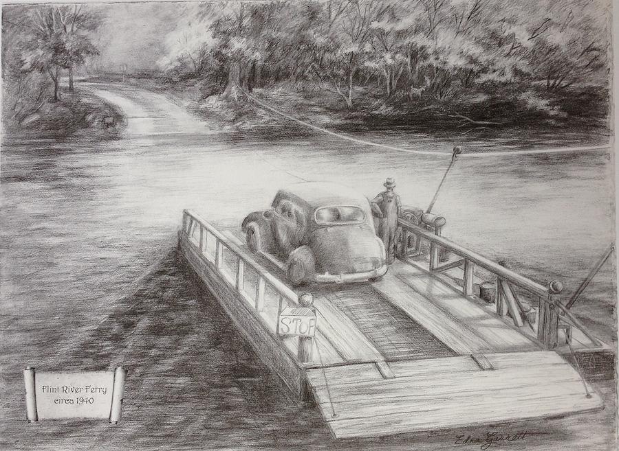 History Drawing - The Flint River Ferry in Georgia by Edna Garrett