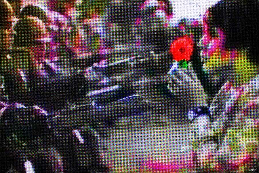 The Flower and the Bayonet Dot Pattern Red Mixed Media by Tony Rubino