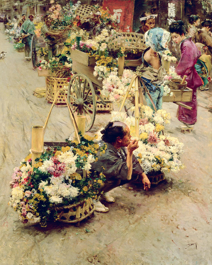 The Flower Market, Tokyo, 1892 Painting by Robert