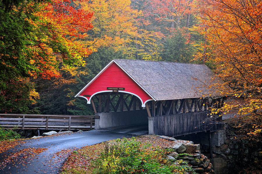 Bridge Photograph - The Flume Covered Bridge by Photos by Thom