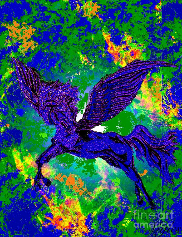The Flying Stallion Fantasy Painting by Saundra Myles