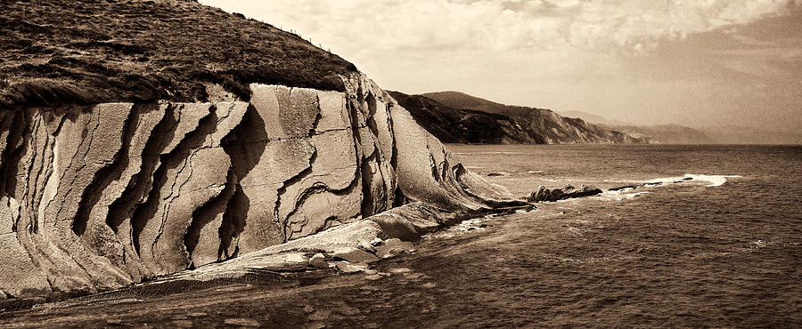 Black And White Photograph - The Flysch from the KT Boundary in Zumaia No1 Sepia by Weston Westmoreland