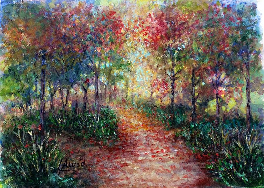 Forest in Autumn Painting by Laila Awad Jamaleldin